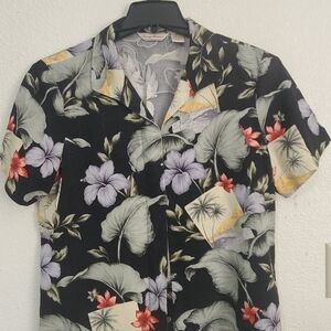 Men's Black Hawaiian Floral Camp Shirt - Lightweight Casual 100% Silk